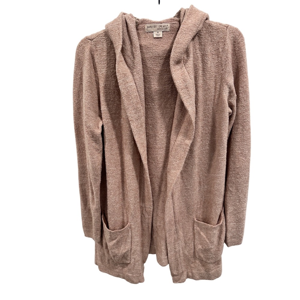 Barefoot Dreams CozyChic Lite Cardigan Rose Pink Hooded Pockets Size M